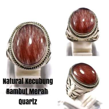CINCIN BATU AKIK NATURAL KECUBUNG RAMBUT MERAH QUARTZ SUPER RING 7