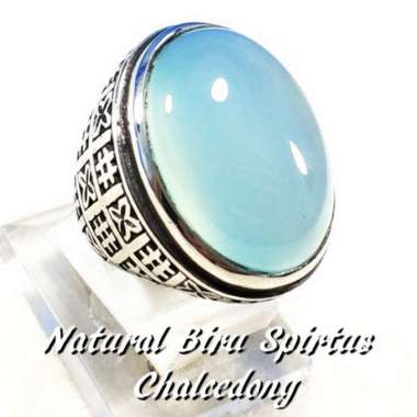 CINCIN BATU AKIK NATURAL BIRU SPIRTUS CHALCEDONY BIG SIZE MUMBUL BOSS TERMURAH RING 10