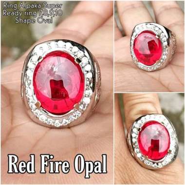 CINCIN BATU AKIK PERMATA RED FIRE OPAL LUSTER API MENYALA KANTORAN PUNYA RING 7