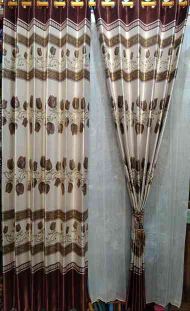 Gorden import blackout motif tulip warna coklat