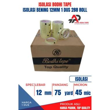 ISOLASI / SELOTIP BENING BODHI TAPE 12MM X 75YARD 1 DUS BENING