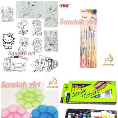 Paket Kanvas Lukis Sketsa ( Kanvas Sketsa,Palet,Kuas,Cat Akrilik) Multicolor