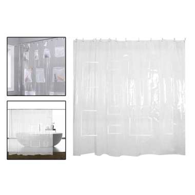 Shower Curtain Liner Waterproof, Shower Curtain Liner With Storage Pockets