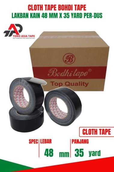 LAKBAN KAIN HITAM / CLOTH TAPE 48MM x 35YARD BODHI TAPE 1 DUS HITAM