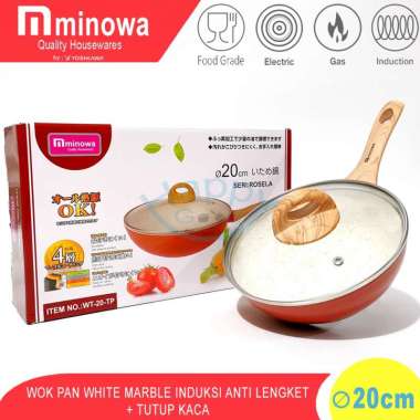 MINOWA 20-24CM WOK PAN/PANCI/PENGGORENGAN WHITE MARBLE INDUKSI ANTI LENGKET 20CM