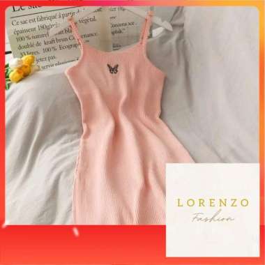 Dress Wanita Butterfly Korean Style Dress Wanita Santai Dress RIB Pink
