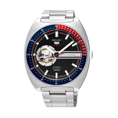 SEIKO 5 Sports SSA-329K1 Open Heart Automatic Original Garansi Resmi Jam Tangan Pria Black Silver