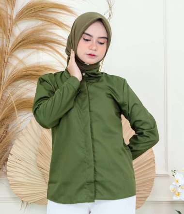 Kemeja Wanita Polos Lengan Panjang Toyobo L Army