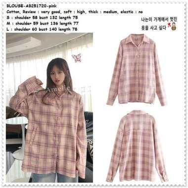 AB251720 Baju Atasan Kemeja Kotak Wanita Blouse Korea Import Tunik