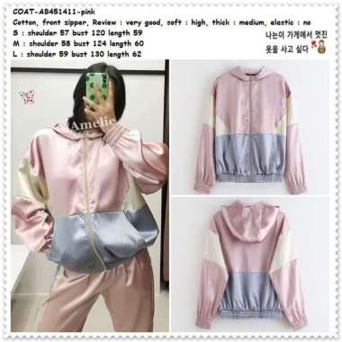 AB451411 Sporty Hoodie Jacket Jaket Bomber KPOP Wanita Korea Import