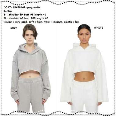 AB458149 Sporty Crop Sweater Hoodie Wanita Korea Import Grey Putih