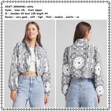 AB464461 Crop Jaket Jacket Bomber Wanita Korea Import Putih White