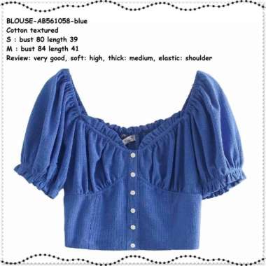 AB561058 Baju Atasan Wanita Crop Top Puff Blouse Korea Import Biru