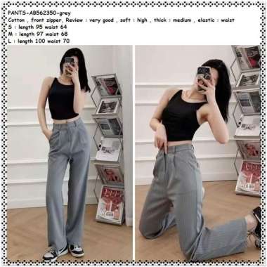 AB562350 Celana Panjang Katun Kulot Maxi Garis Wanita Korea Import