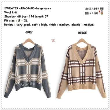 AB654606 Baju Atasan Sweater Rajut Knit Kotak Wanita Korea Import