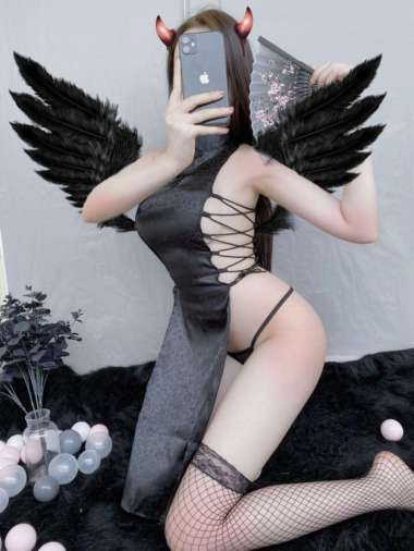 Kozuvibes Cosplay Sexy Bikini Maid Cheongsam Piyama Retro Damn So Hot Hitam