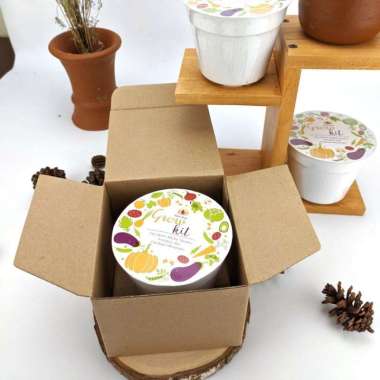 Souvenir Ulang Tahun Custom Grow Kit / Paket Menanam Kangkung - Grow Kit + Box