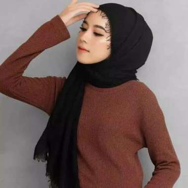 Pashmina Katun Crinkle Jilbab Hijab Pasmina Kusut Ombre Tringkel Katun Hitam