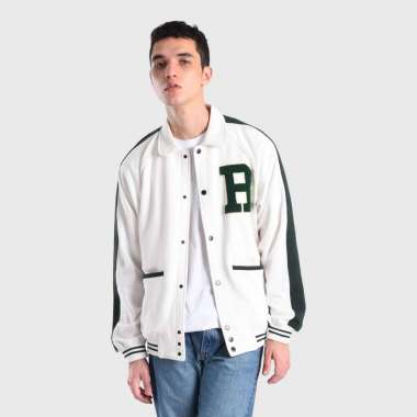 Roughneck VB012 Off White Holographic Varsity Jacket L