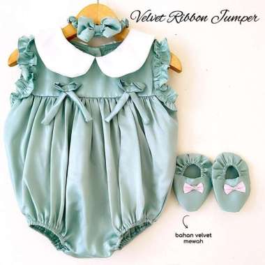 VELVET RIBBON JUMPER SUIT 0-9 bulan mint