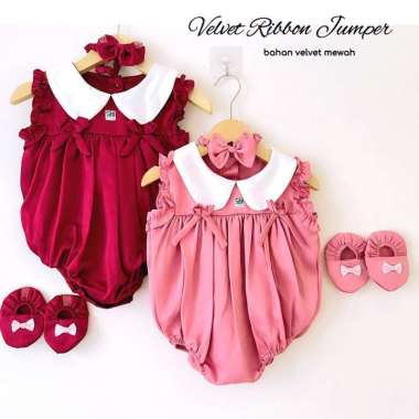 VELVET RIBBON JUMPER SUIT 0-9 bulan maroon