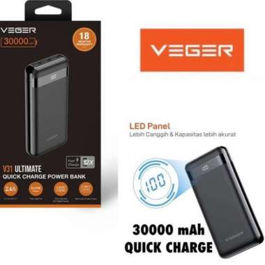 VEGER Powerbank V31 30000mAh 3 Ports USB Output 2.4A Indicator LED