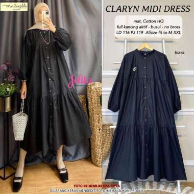 Tunik Katun Polos Claryn Midi Dress Gamis Wanita Jumbo Baju Kekinian Fashion Muslim Gamis Busui Long Tunik Remaja XL Black