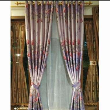 Tirai Gorden/Gordyn Minimalis Blackout Printing Motif Bunga Tulip 01 Ungu