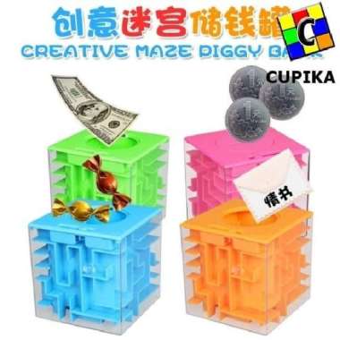 Rubik 3x3 3D MAZE Puzzle Pink Merah Muda CELENGAN Piggy Bank
