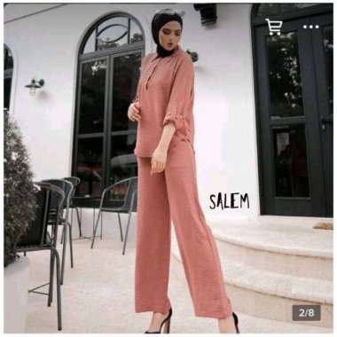 Denada Set - One Set Wanita Kemeja Import Crinkle Airflow Setelan Wanita Celana Kulot Lengan Panjang