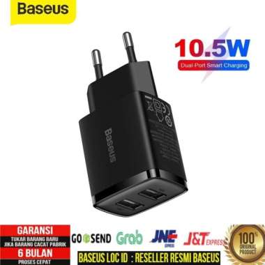 Kepala Charger Baseus Mini Dual USB Charger eu plug Baseus