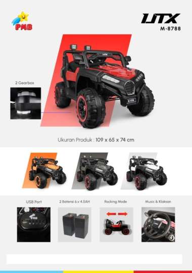 M8788 Mainan anak mobil aki PMB M-8788 UTX Double Gearbox