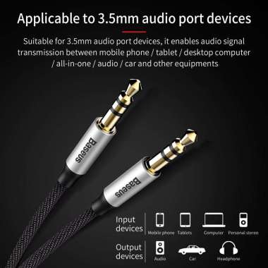 BASEUS KABEL YIVEN M30 AUX 3.5MM MALE JACK AUDIO CABLE KONEKTOR (BLACK SATU M