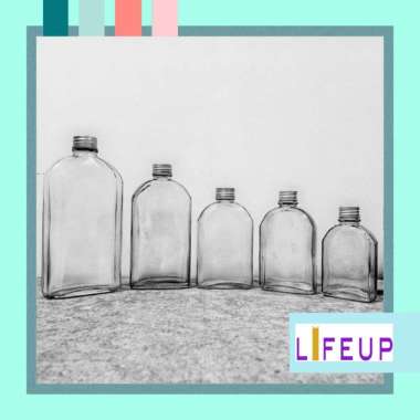 BOTOL KACA POLOS - GEPENG/Glass Bottle Minuman Kopi/Susu/Juice/Teh/Jus/Minyak/Essential Oil 250ML