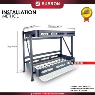 rak piring stainless 3 susun hitam 2 Tingkat