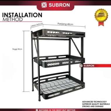 rak piring stainless 3 susun hitam 3 Tingkat