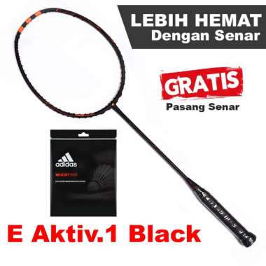 Paket Raket Badminton Adidas Aktiv.1 Black dan Senar Adidas wucht P67.1