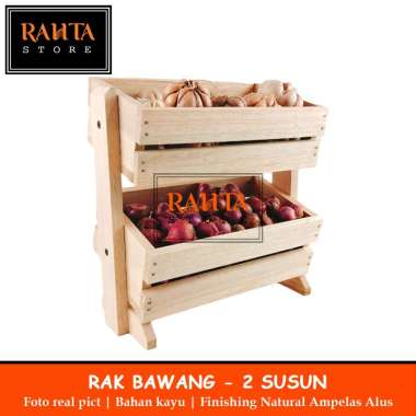 KT55-Rahta Rak Bawang Kayu / Rak Bumbu / Rak kayu tempat bawang / rak dapur Dua Susun