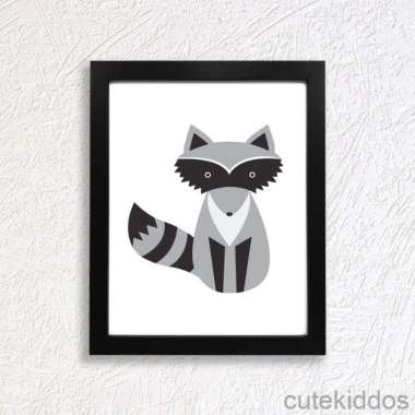 Poster Lucu Animal - Rakun - Pigura Hiasan Dinding Frame Hitam