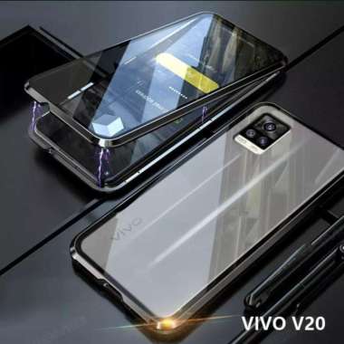 Case Magnet VIVO V20 Duoble Kaca depan belakang full Cover Original Biru