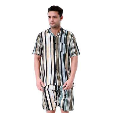 Hamlin Deon Piyama Pria Motif Salur Kemeja One Set Lengan Pendek Material Rayon ORIGINAL - Multicolo