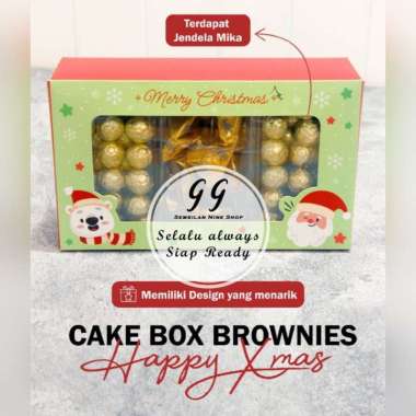 Cake Box HAPPY XMAS BROWNIES 24 x 15 x 7 cm Medium Dus Hampers Kue Natal Kotak Merry Christmas Santa