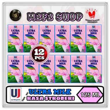 Susu Ultra Mini Milk Rasa Stroberi Kotak UHT | Strawberry - 125 ml (Kemasan 12 Pcs)