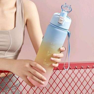 Botol Minum Motivasi Viral 1Liter Gradasi Pelangi FREE STIKER 2D&3D Biru