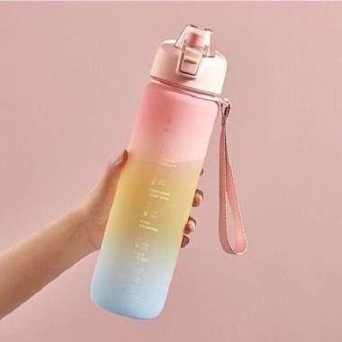 Botol Minum Motivasi Viral 1Liter Gradasi Pelangi FREE STIKER 2D&3D Pink