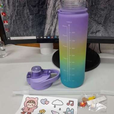 Botol Minum Motivasi Viral 1Liter Gradasi Pelangi FREE STIKER 2D&3D Ungu