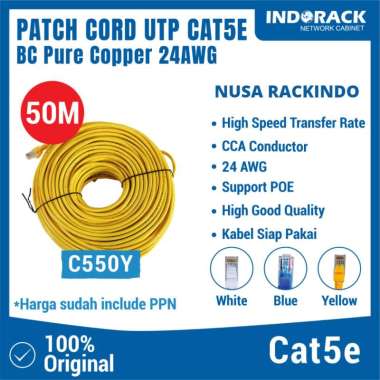 C550Y - PATCH CORD 50 METER UTP CAT 5e 24AWG BC (Pure Copper) KABEL LAN KUNING INDORACK - SURABAYA