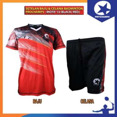 PROCHAMPS Setelan Kaos Motif No 13 Original Badminton CELANA M