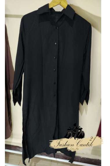 Zalva tunik kancing kerah kemeja no brand polos Hitam