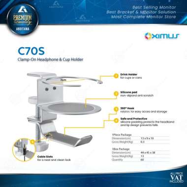Headphone Hanger Glass Cup Holder Deskmount Jepit Meja OXIMUS C70S